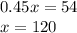 0.45x=54 \\ x=120