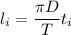 l_{i} = \dfrac{\pi D}{T}t_{i}