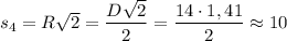 s_{4} = R\sqrt{2} = \dfrac{D\sqrt{2}}{2} = \dfrac{14 \cdot 1,41}{2} \approx 10