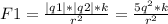 F1= \frac{|q1|*|q2|*k}{ r^{2} }=\frac{5 q^{2} *k}{ r^{2} }