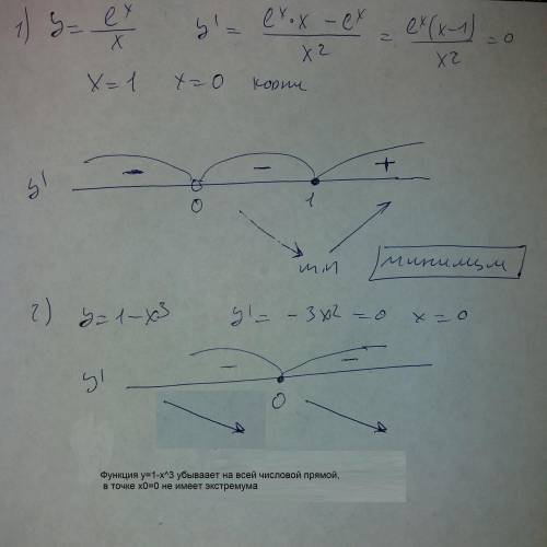 Функция y=e^x/x в точке x0=1 выберите 1)имеет максимум 2)имеет минимум 3)не имеет экстремума функция