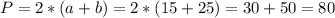 P=2*(a+b)=2*(15+25)=30+50=80