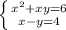 \left \{ {{ x^{2} +xy =6} \atop {x-y=4}} \right.