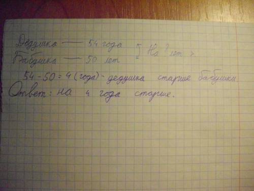Дедушке 54 года а бабушки 50 лет на сколько лет дедушка старше бабушки краткий запись