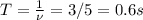 T= \frac{1}{\nu} =3/5=0.6s