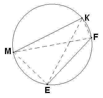 Хорда окружности mk и ef пересекаются . найдите угол mek , если mfe-45 градусов ,и угол efk-100 град