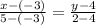 \frac{x-(-3)}{5-(-3)} = \frac{y-4}{2-4}