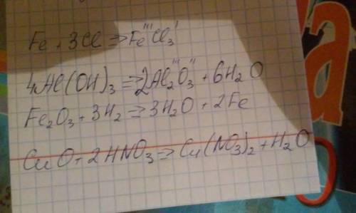 Преобразуйте схемы в уравнения реакций, укажите тип реакций: n2+h2=nh3; fe+cl=fecl3; a(oh)3=al2o3+h2