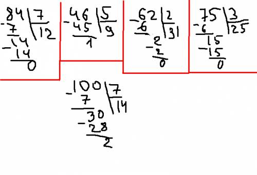 Для данных пар чисел выполни деление с остатком поразрядного нахождения результата деления 84 и 7 46