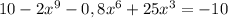 10-2x^9-0,8x^6+25x^3=-10