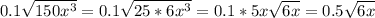 0.1 \sqrt{150x^3} =0.1 \sqrt{25*6x^3} =0.1*5x \sqrt{6x} =0.5 \sqrt{6x}