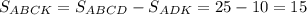 S_{ABCK} = S_{ABCD}-S_{ADK}=25-10 = 15