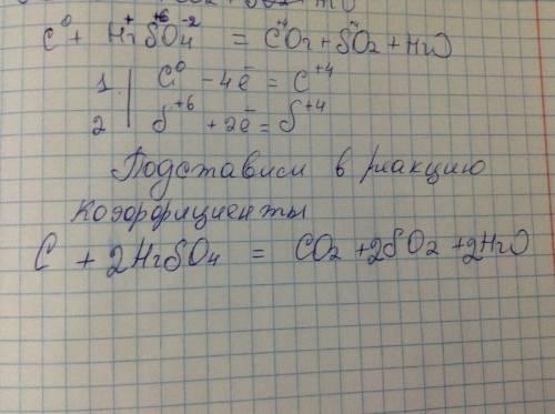 Подобрать коэффициенты методом электронного в данной реакции: c+h2sо4 co2+ so2 +h2o