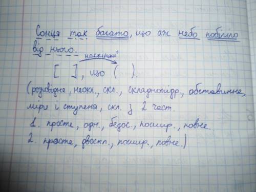 Дайте синтаксичний розбір таким реченням: 1.сонця так багато що аж небо побіліло від нього.2.скільки