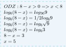 Найдите корень уравнения log 6(8-x)=log 36 9