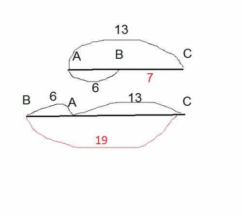 На прямой даны точки а, в и с причём а и в=6 см ас=13 см найдите длину отрезков вс есле а) точки в и