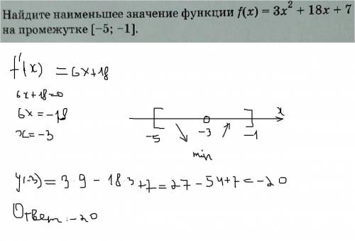 Найдите наименьшее значение функции f(x) = 3x^2 + 18x + 7 на промежутке [-5 ; -1]