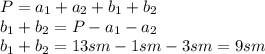 P=a_1+a_2+b_1+b_2&#10;\\\ b_1+b_2=P-a_1-a_2&#10;\\\ b_1+b_2=13sm-1sm-3sm=9sm