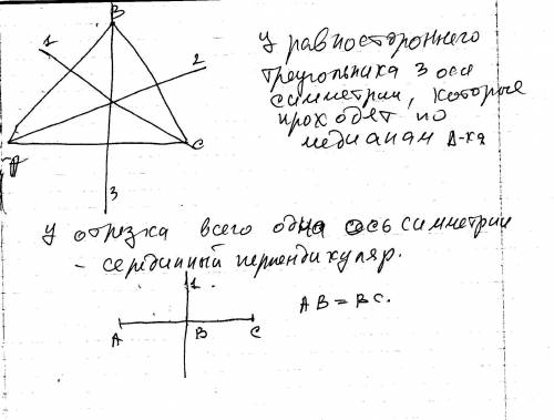 Сколько осей симметрии имеют: квадрат, прямая, окружность, равносторонний треугольник, отрезок?