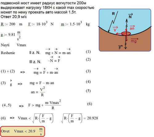 Решить подвесной мост имеет радиус вогнутости 200м. выдерживает нагрузку 18кн . с какой максимальной