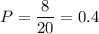 P= \dfrac{8}{20} =0.4