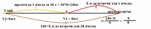 Как решить : из улья вылетела пчела и полетела со скоростью 8 м|с через 30 с вылетела втораяя пчела
