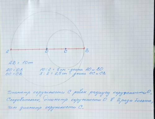 «начерти отрезок ab длиной 10 см и отметь на нем точки o и c так чтобы били равны отрезки ao и ob а