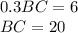 0.3BC = 6 \\ BC = 20