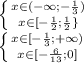 \left \{ {{x\in(-\infty;-\frac{1}{3})} \atop {x\in[-\frac{1}{2};\frac{1}{2}\}} \right.\\ \left \{ {{x\in[-\frac{1}{3};+\infty)} \atop {x\in[-\frac{6}{13};0]}} \right.