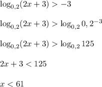 \log_{0,2}(2x+3)-3\\\\\log_{0,2}(2x+3)\log_{0,2}0,2^{-3}\\\\\log_{0,2}(2x+3)\log_{0,2}125\\\\2x+3