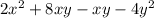 2x^{2}+8xy-xy-4 y^{2}