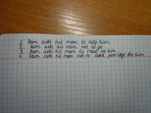 Write what sam asks his mum to do/not to do. 1)help me! 2)dont go! 3)read to me. please! 4)dont cook