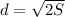 d= \sqrt{2S}