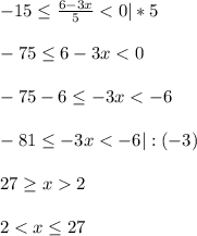 -15 \leq \frac{6-3x}{5}