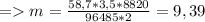 = m = \frac{58,7*3,5*8820}{96485*2}=9,39