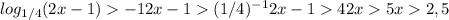 log_{1/4} (2x-1)-1&#10;2x-1 (1/4)^{-1}&#10;2x-1 4&#10;2x5&#10;x2,5