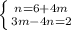 \left \{ {{n=6+4m} \atop {3m-4n=2}} \right.