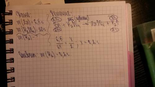 6,5 г цинка поместили в раствор,содержащий 20 г серной кислоты. рассчитайте массу выделившегося водо
