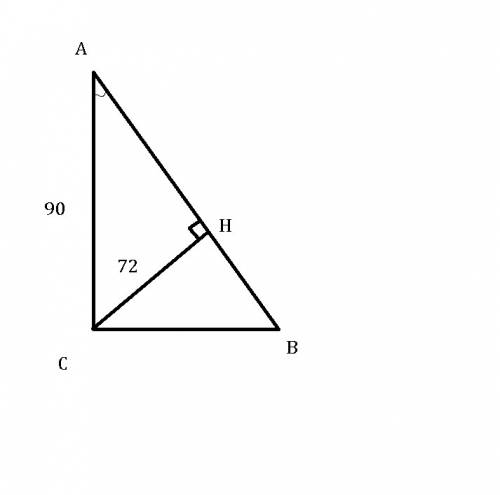 Впрямоугольном треугольнике авс катет ас=90 , а высота ch , опустившаяся на гипотенузу , =72 найдите