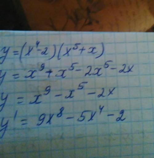 Вычислите производную функция: y=(x^4-2)(x^5+x)