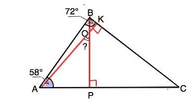 Втреугольнике авс высоты ак и вр пересекаются в точке о. угол авс=72 ,а угол сав=58. найдите угол ро