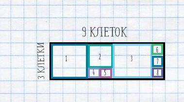 Прямоугольник 3клетки на 9 клеток нужно разделить на 8 квадратов