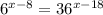 6^{x-8}=36^{x-18}