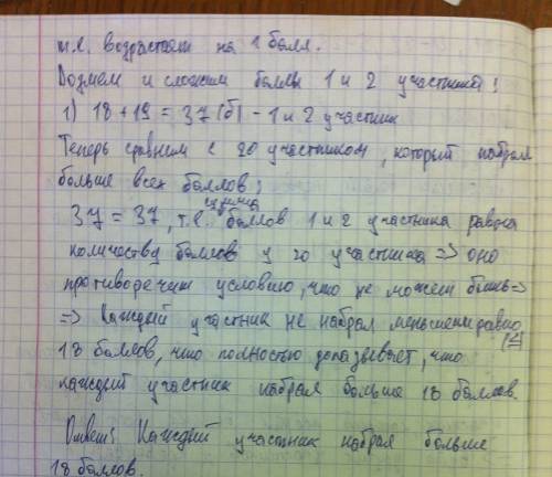 Вшкольной олимпиаде 9-х классов участвовало 20 человек. в результате все участники набрали разное ко