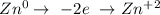 Zn^0 \rightarrow \ -2e \ \rightarrow Zn^+^2