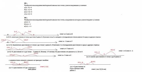 №1. изобразите на координатной прямой множество точек, удовлетворяющих условиям: а) |х - 5| = 3 б) |