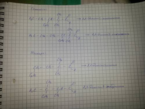 С! нужна ваша ! на вас вся ! для вещества 2.2-диметил 3-этил бутаналя составьте 2 изомера и 2 гомоло