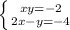 \left \{ {{xy=-2} \atop {2x-y=-4}} \right.