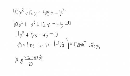 Нужно. нужно решить уравнение 10x^2+12x-45=-x^2