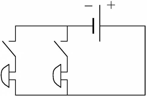 Начертите схему цепи, содержащей один гальванический элемент и два звонка, каждый из которых можно в